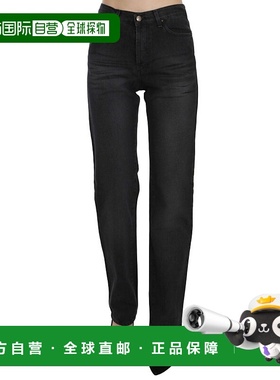 自营 Just Cavalli 水洗高腰直筒蓝色长裤女式牛仔裤 - 黑色 美国