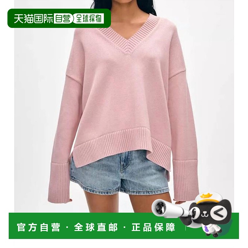 自营white + warrenOrganic Cotton Rib Trim Oversized V Neck S