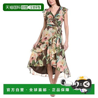 自营Adrianna Papell Flutter Sleeve High-Low Midi Wrap Dress