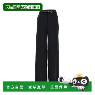 自营max maraWide Leg Trousers With Leather Belt - black 美国