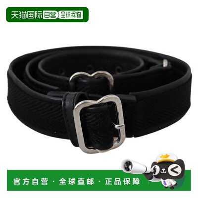 自营GF Ferre Leather Chrome Metal Buckle Women's Belt - blac