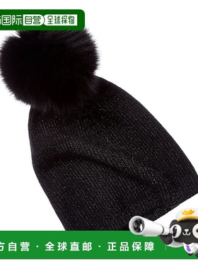 自营sofiacashmere Lurex罗纹羊绒帽-黑色 美国奥莱直发帽子