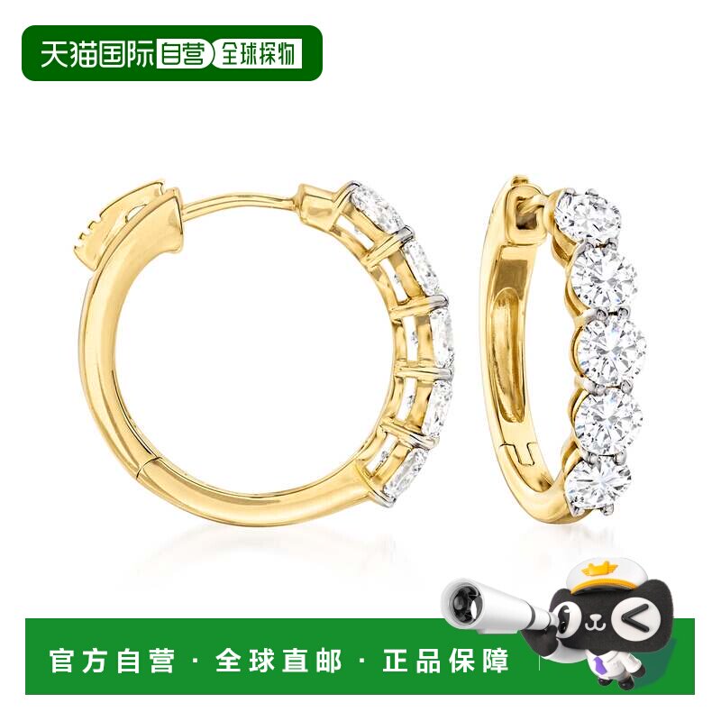 自营Ross-Simons 14 克拉黄金圆形明亮式切割钻石 5 石圈形耳环 -