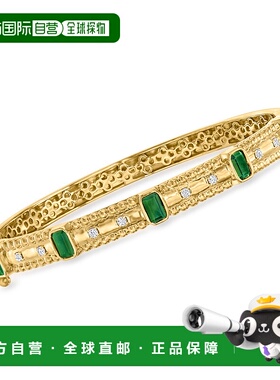 自营 ross-simons罗斯-西蒙斯翡翠和 . 18kt 金钻石手镯手链 8 英