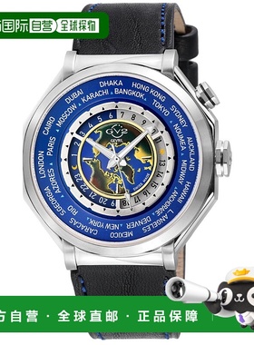 自营 GV2男式Marchese 4时区不锈钢表壳，蓝色表盘，纯正意大利蓝