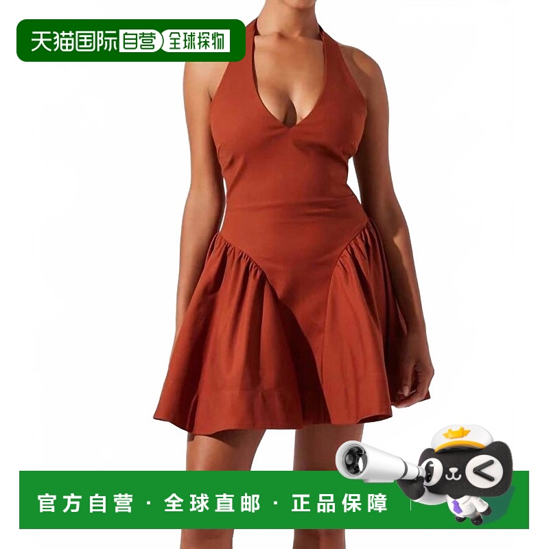 自营astr the labelNicole V Neck Halter Mini Dress In Brown -