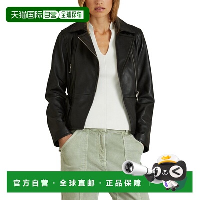 自营Reiss Febe Belted Leather Jacket - black 美国奥莱直发