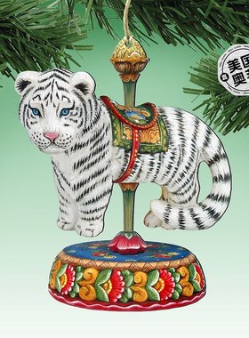 Designocracy 旋转木马老虎木制圣诞装饰品 - 2 件套 - 多色 【美