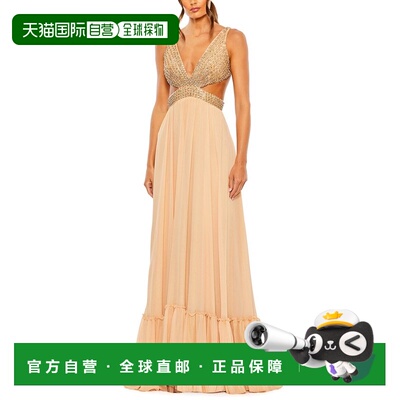自营Mac Duggal Lace-Up Rhinestone Gown - gold 美国奥莱直发