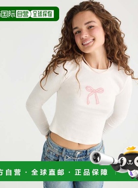 自营Aeropostale Long Sleeve Beaded Bow Top - floral white 美
