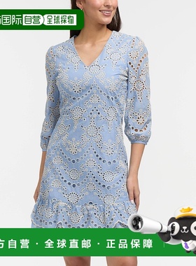 自营Ellen Tracy女式刺绣V领连衣裙-蓝色 美国奥莱直发新款