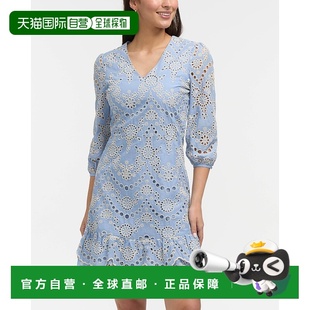 美国奥莱直发新款 自营Ellen 蓝色 刺绣V领连衣裙 Tracy女式
