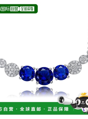 自营 genevive纯银配蓝色蓝宝石和钻石立方氧化锆雪佛龙吊坠项链