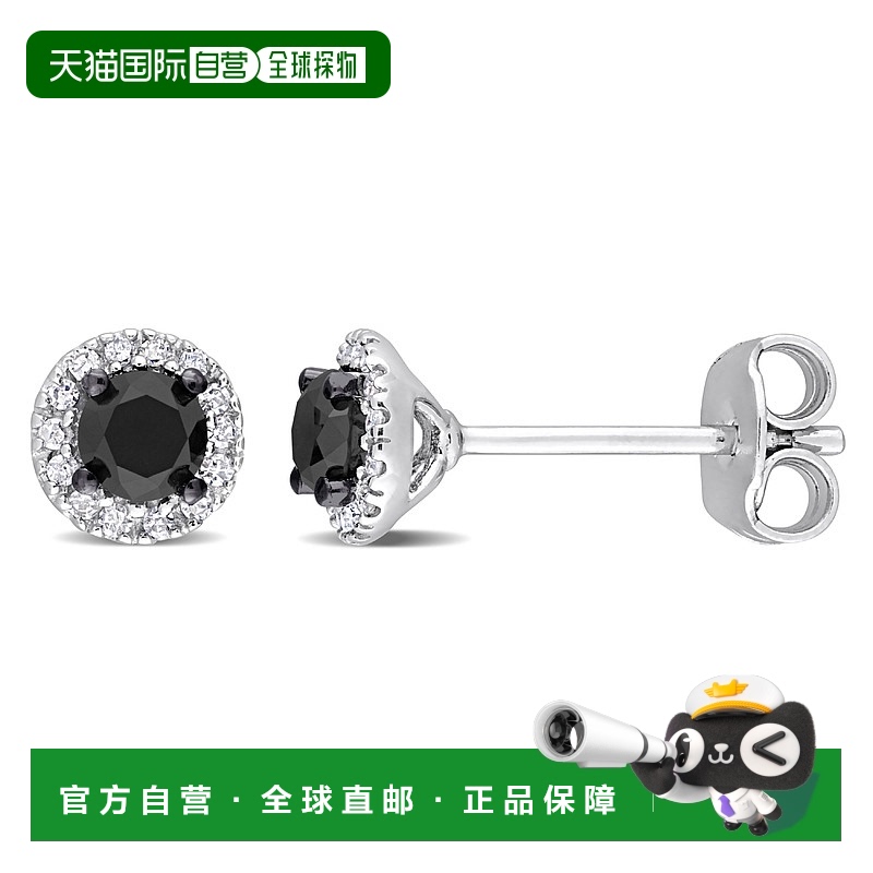 美国直邮Julianna B女士耳钉耳环黑白光环钻石简约气质优雅百搭