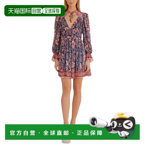 自营FARM Rio Ainika Charm Teal Long Sleeve Mini Dress - blue
