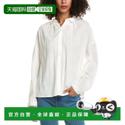 自营Max Studio Shirred Yoke亚麻混纺衬衫-白色 美国奥莱直发