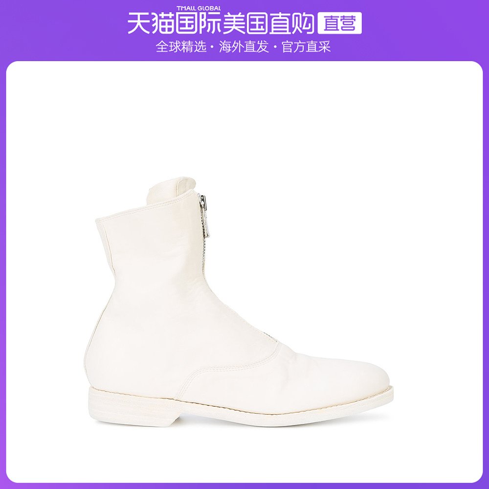 香港直发guidi柜蒂女士白色牛皮前拉链短军靴210horseco00t