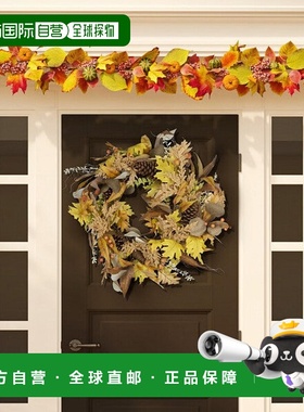 自营 safavieh人造 30 英寸燕麦叶和桉树花环 - 黄色/绿色 美国奥