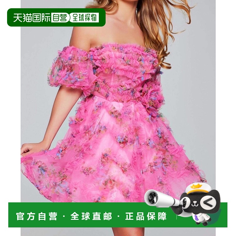 自营 jovani粉红色无肩带合身喇叭形迷你连衣裙 美国奥莱直发