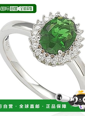 自营 Suzy Levian 纯银仿绿色祖母绿椭圆形立方氧化锆光环戒指 -