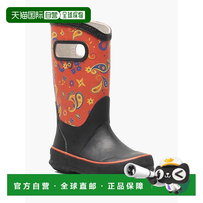 自营Bogs Rainboot Western 72994-640儿童黑色红色防水中小腿JOB
