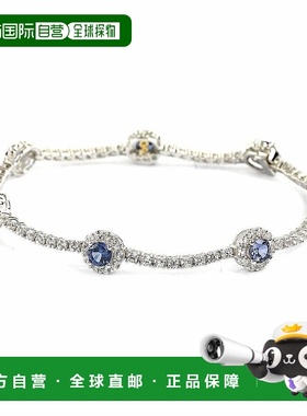 自营 Suzy Levian 纯银蓝宝石和钻石口音花卉网球手链 - 蓝色 -