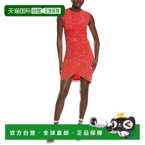 自营Kenneth Cole Polka Dot Side Ruched Faux Wrap Midi Dress
