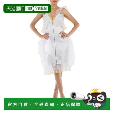 自营 Burberry女式Chantilly蕾丝和褶边细节丝绸吊带裙-冷蓝色 美