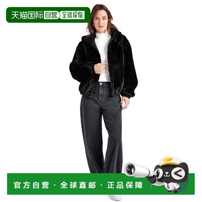 自营Splendid Mikki Fur Bomber Jacket Women's Black Hooded Lo
