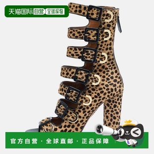 自营Aquazzura Beige/black Leopard Print Calf Hair Gladiator