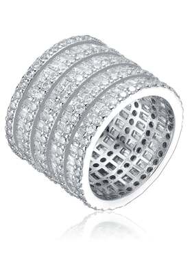 自营 genevive 925 纯银镀铑钻石立方氧化锆 5 行堆叠柱式魅力戒