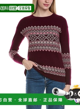 自营sofiacashmere Fairisle圆领羊毛和羊绒混纺毛衣-红色 美国奥