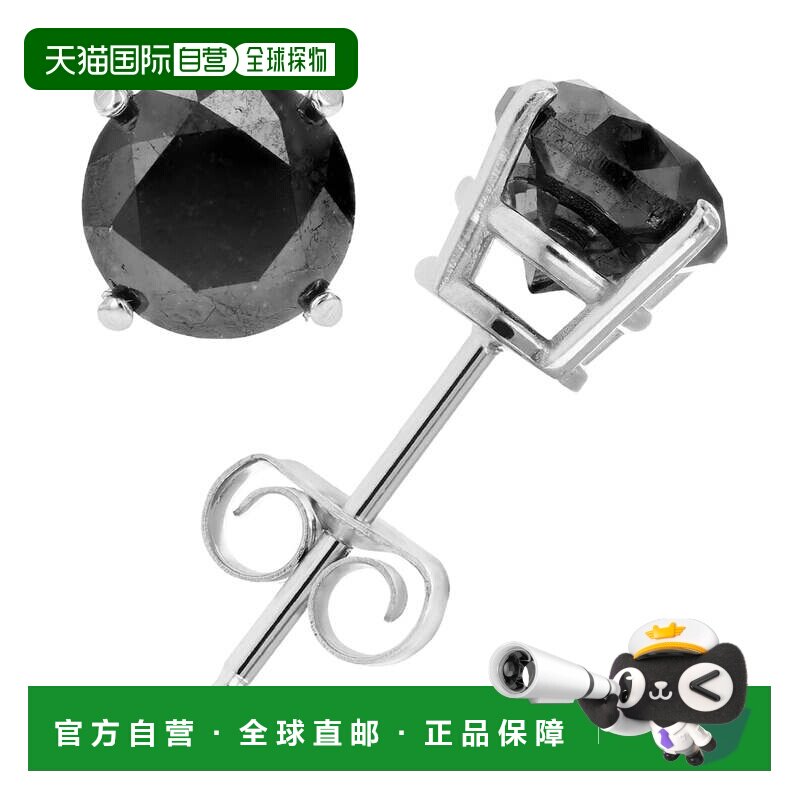 自营vir jewels1 克拉黑色钻石耳钉 .925 纯银圆形带推背 - 银 美