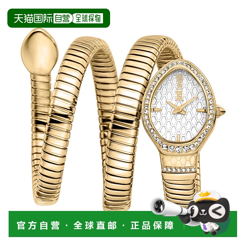 自营JUST CAVALLI Womens's Snake Watch, Gold Color Case, Silv