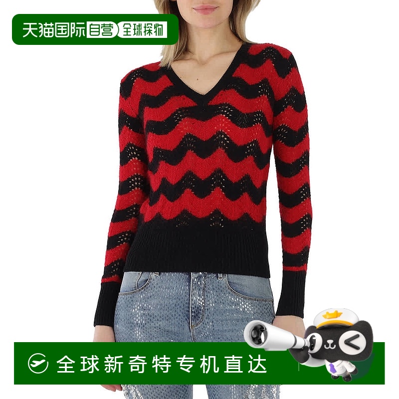 自营 Marni女士之字形棉质跳线-黑色/红色 【美国奥莱】直发