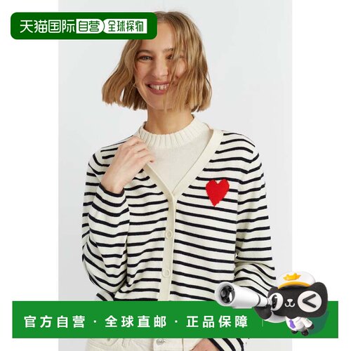 自营chinti & parkerCream-Navy Wool-Cashmere Heart Breton Car