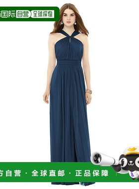 自营 alfred sung长款雪纺针织挂脖连衣裙 - 索菲亚蓝色 美国奥莱