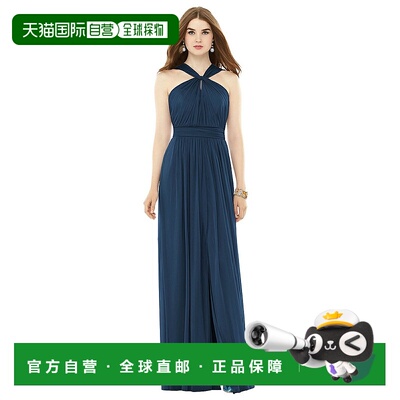 自营 alfred sung长款雪纺针织挂脖连衣裙 - 索菲亚蓝色 美国奥莱