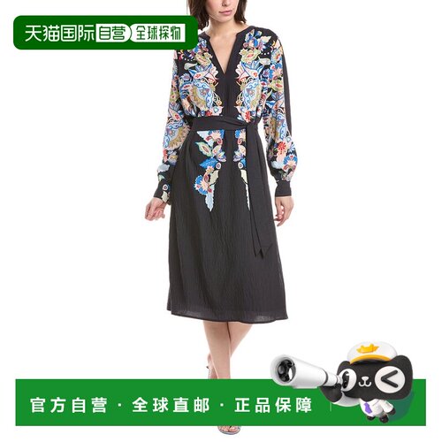 自营T Tahari Split Neck A-Line Dress - black 美国奥莱直发