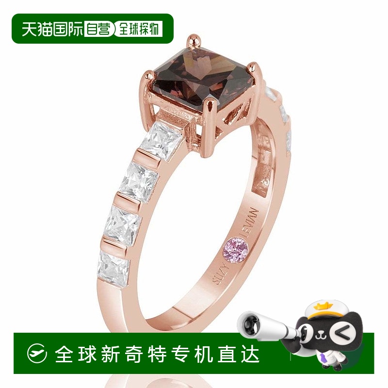 自营 Suzy Levian Rose 纯银浅棕色 Asscher Cut 立方氧化锆单石