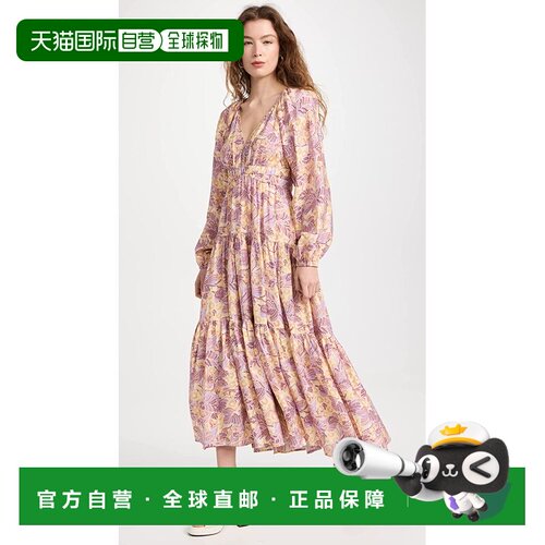 自营A.L.C.女式 Iman 连衣裙，Canary/Iris 多花卉长连衣裙 - 多