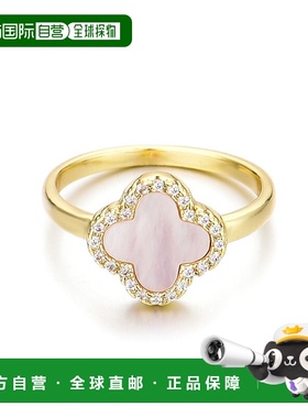 自营adornia14k镀金珍珠母光环CZ三叶草戒指-白色 美国奥莱直发