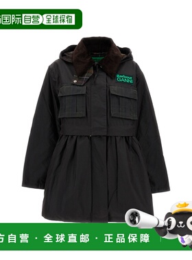 自营barbourWaxed Black Jacket With Rouches Trim And Removabl