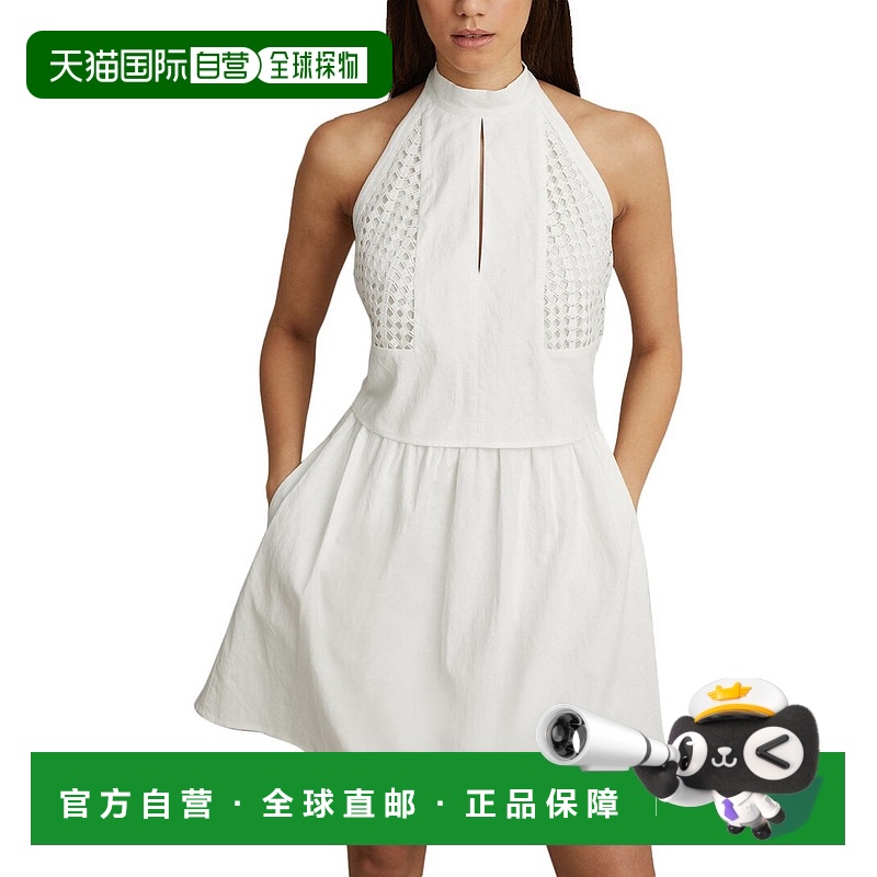 自营 Reiss Eden亚麻混纺Broderie无袖迷你连衣裙-白色 美国奥莱