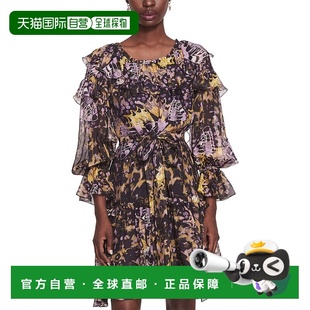 紫 Rosa印花丝绸混纺褶边迷你连衣裙 自营marchesa notteMarchesa