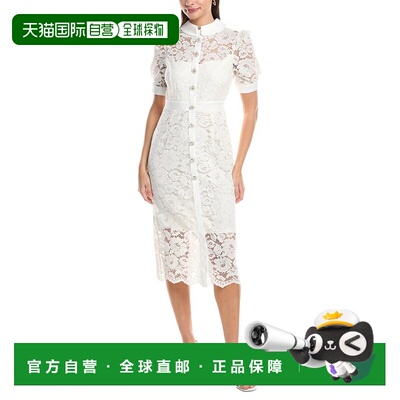 自营Tahari ASL Short Sleeve Lace Midi Dress - white 美国奥莱
