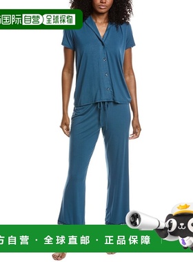 自营Natori 2pc Feathers Essentials Notch Pajama Set - blue