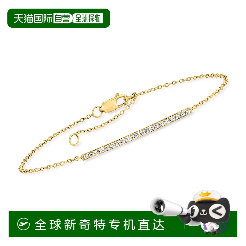 自营Ross-Simons 14 克拉黄金钻石条形手链 - 6.5 英寸 【美国奥