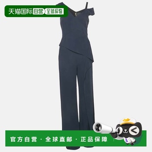 自营Roland Mouret Navy Blue Crepe Ruffled Jumpsuit - navy 美