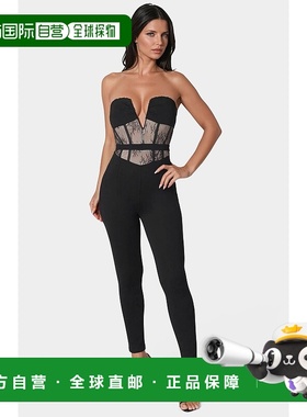 自营Bebe Women's Lace Corset Catsuit - black 美国奥莱直发